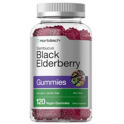 Black Elderberry, Sabugueiro Preto com Zinco e Vitamina C, 120 Gomas sabor Frutas Vermelhas, Horbaach