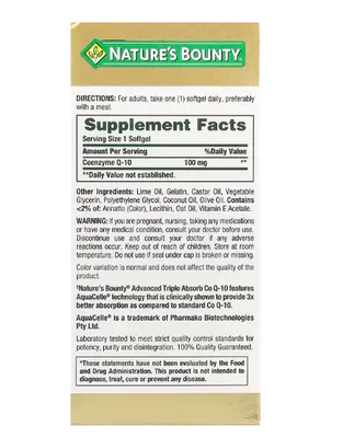 Coenzima CoQ10 de Absorção Tripla Avançada, 100mg, 90 Cápsulas, Nature's Bounty