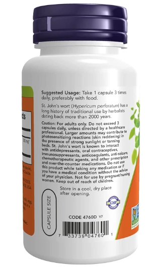 St. John's Wort, 300mg, 100 Cápsulas Vegetais, Now