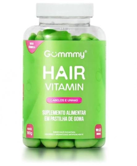 Gummy Hair, Cabelo, pele e unha, 60 Gomas Sabor Maçã Verde, 180g