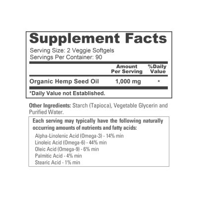 Hemp Seed Oil (Óleo de Cânhamo), 1000mg, 180 Softgels, NusaPure