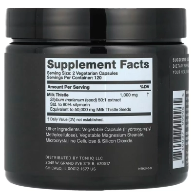 Milk Thistle 1000mg, Cardo-mariano, 240 Cápsulas, Toniiq