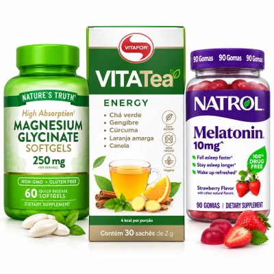 Kit Sono & Recuperação, Magnesio Nature's Truth + Melatonina 10mg Natrol + Vita Tea Vitafor