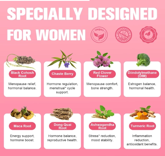 Suplementos para Menopausa 40 em 1, Com probióticos, DIM, Vitex, Dong Quai, Trevo vermelho e Vitaminas, 120 Cápsulas, To