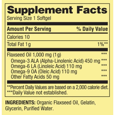 Flaxseed Oil 1000mg, Óleo de Linhaça com Omega-3 450mg, 100 Softgels, Spring Valley
