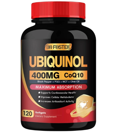 Ubiquinol, Coenzima CoQ10 400mg, Com Vitamina E, PQQ e Pimenta Preta,  120 Softgels, Dr Foster