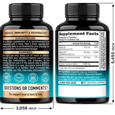 NAC 1200mg, 240 Cápsulas,Nutraharmony