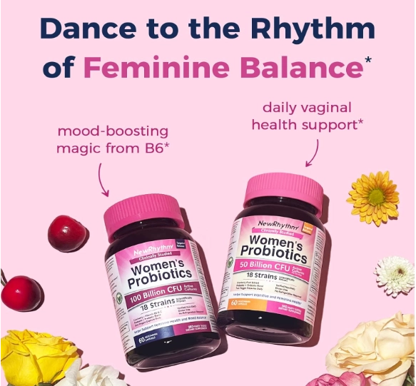 Probióticos para Mulheres, P-5-P, Vitamina C e Cranberry, 100 Bilhões de UFC, 60 Cápsulas, NewRhythm