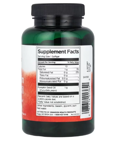 Pumpkin Seed Oil, Óleo de Semente de Abóbora, 1000mg, 100 cápsulas, Swanson