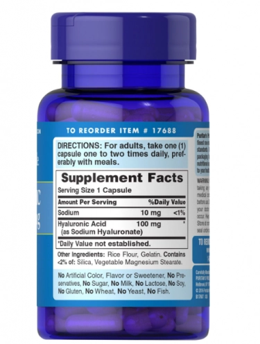 Hyaluronic Acid, Ácido Hialuronico 100mg, 60 Cápsulas, Puritan's Pride