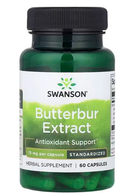 Butterbur Extract, Extrato de Petasites 75mg, 60 cápsulas, Swanson