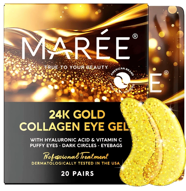 Géis para Olheiras 24k Gold, 20 Almofadas de Gel para Cuidados com a Pele com Colágeno e Ácido Hialurônico, Marée