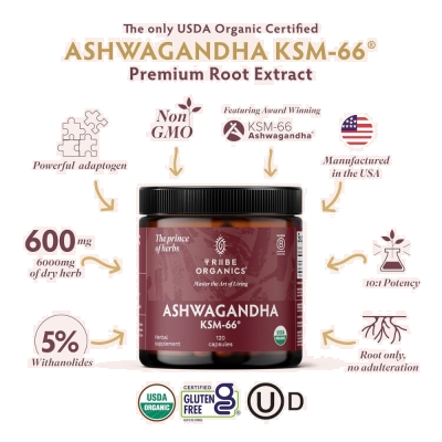 Ashwagandha KSM-66, Energia, Relaxamento e Bem-Estar Diário, 120 Cápsulas, Tribe Organics