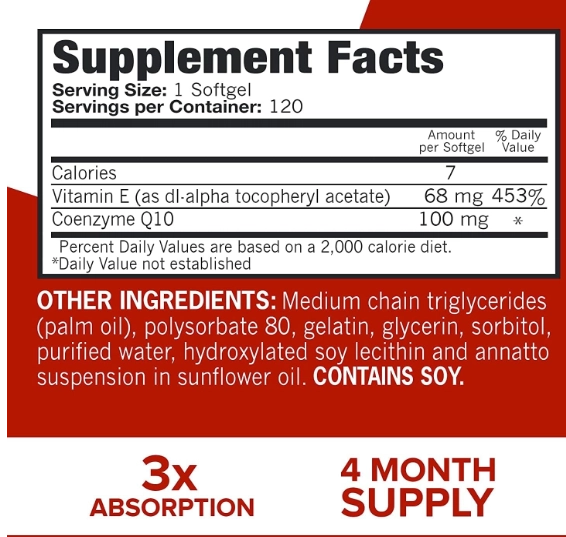 Ultra Coenzima CoQ10, 100mg, Suplemento natural solúvel em água e gordura patenteado, 120 cápsulas, Qunol