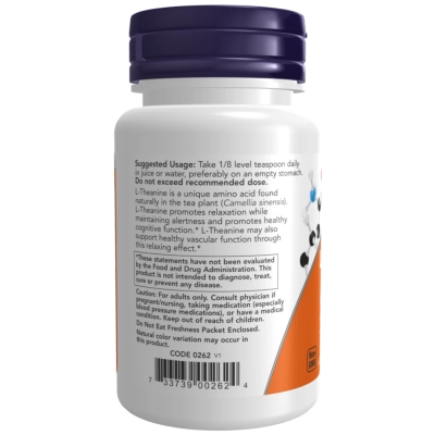 L-Theanine, 28g Pó Puro, Relaxamento Mental e Redução da Tensão Diária, NOW