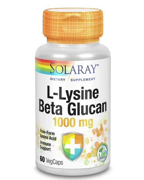 L-lisina Beta Glucano 1000mg, 60 VegCaps, Solaray