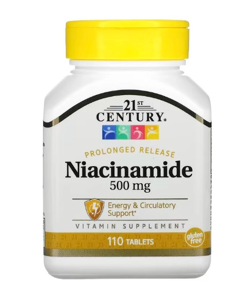 Nicotinamida, Liberação Prolongada, 500mg, 110 Comprimidos, 21st Century