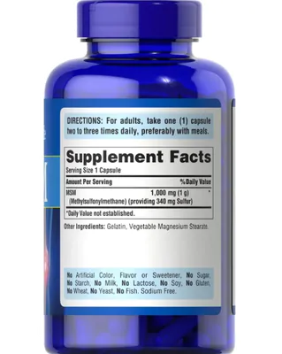 MSM, Metilsulfonilmetano, 1000mg, 120 Cápsulas, Puritan's Pride