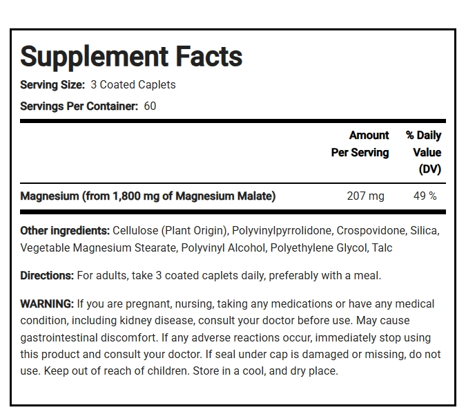 Malato de Magnésio 1800mg, 180 Comprimidos, PipingRock