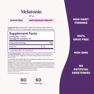 Melatonina 10mg, 60 Comprimidos Fast Dissolve, Sabores, Natrol