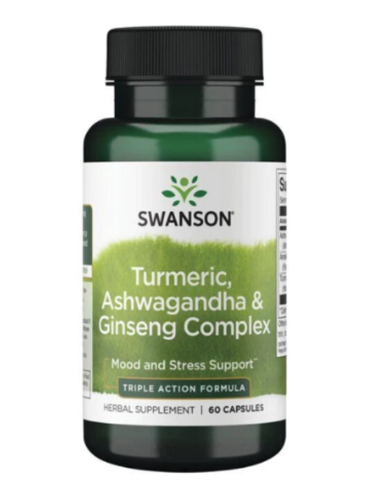 Turmeric, Ashwagandha e Ginseng complex, 60 Cápsulas, Swanson