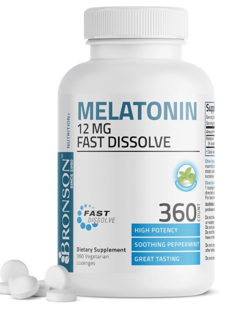 Melatonina 12mg, 360 Comprimidos Sublinguais Sabor Menta, Bronson