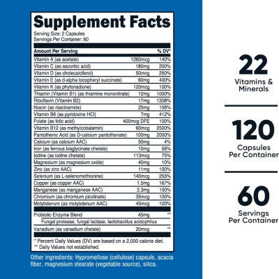 Multivitamínico com Probióticos, 120 Cápsulas, Nutricost 