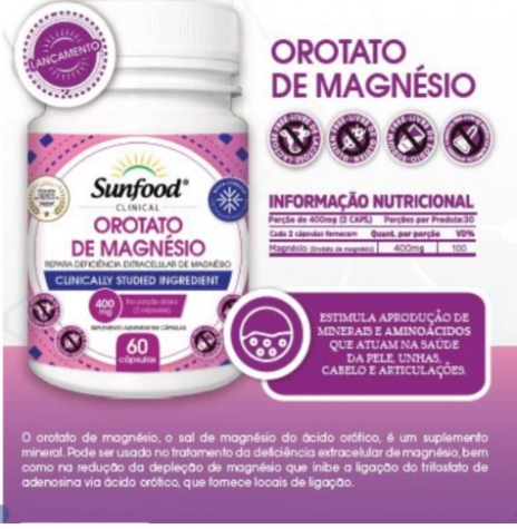 Orotato de Magnésio, 400mg, 60 Cápsulas, Sunfood