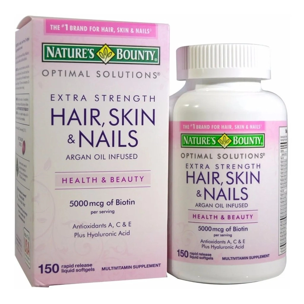 Hair Skin Nail, Cabelo, Pele e Unha, 5000mcg, 150 Capsulas, Natures Bounty