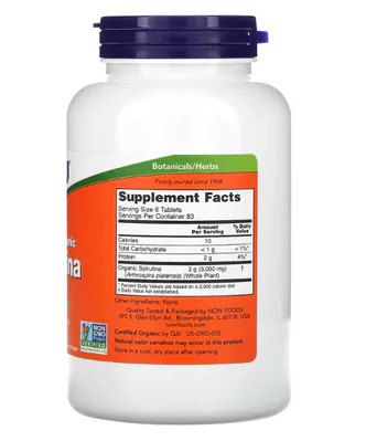 Spirulina Orgânica, 500mg, 500 Comprimidos, Now