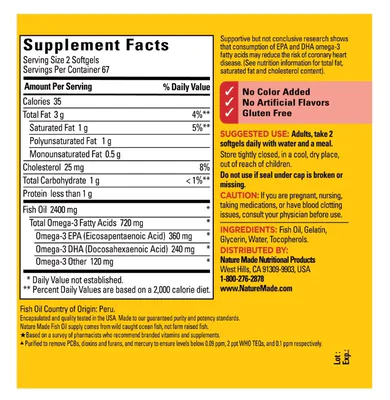 Fish Oil, 2400mg. 134 Capsulas, Nature Made
