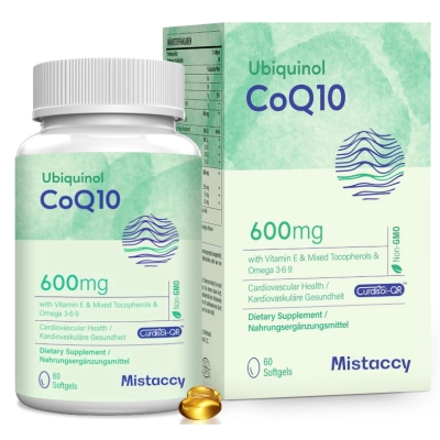 Coenzima Q10 600mg, Ubiquinol de Alta Absorção, 60 Cápsulas, Mistaccy