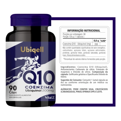 Coenzima Q10 Ubiquinol, 200mg, Energia e Saúde Cardiovascular, 90 Cápsulas, Vital Z