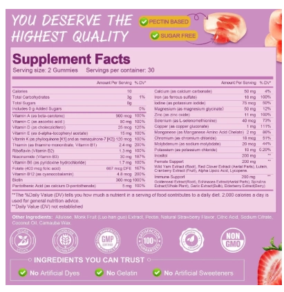 Multivitamínico Feminino, 60 Gomas Sabor Morango Sem açúcar, Totaria Health