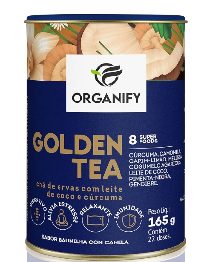 Chá Golden Tea, Noite Relaxante, 165g Sabor Baunilha com Canela, Organify