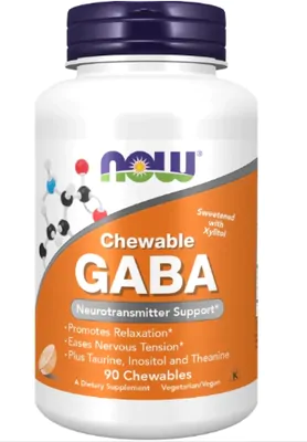 GABA, 500mg, 90 Comprimidos Mastigáveis Sabor Laranja, Now