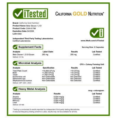 Betaglucano de Algas 125mg 1,3D, 120 Cápsulas, California Gold Nutrition