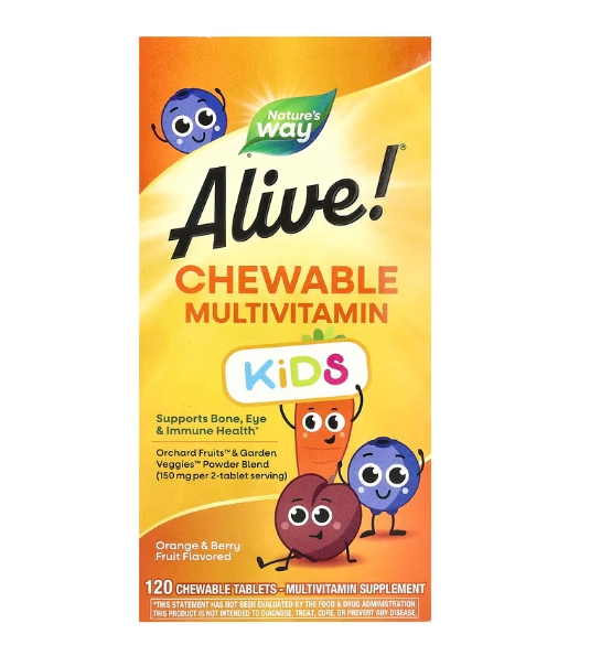 Multivitamínico Kids Alive! 120 Comprimidos Mastigáveis Sabor Laranja e Frutas Vermelhas, Nature's Way