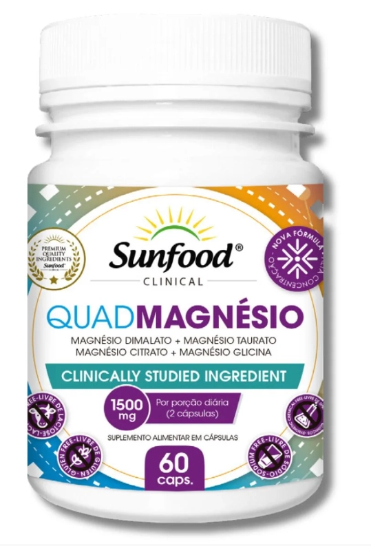Quadmagnésio, Magnésio 4 em 1, 1500mg, 60 Cápsulas, Sunfood
