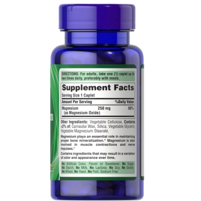 Magnesio 250mg, 100 Comprimidos, Puritan's Pride