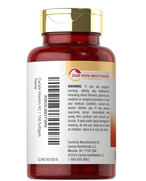 Vitamina K-2 100mcg, 150 Cápsulas, Carlyle