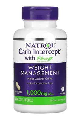 Carb Intercept com Controlador de Carbs Fase 2, 1000mg, 60 Cápsulas, Natrol