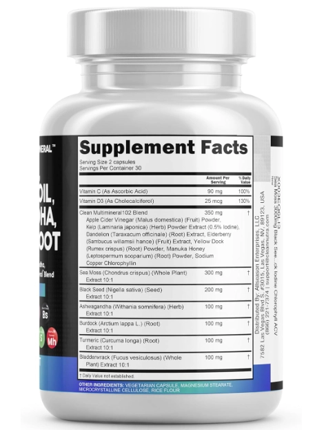 See Moss 3000mg, Com Black SeedOil, Ashwagandha e Bladderwrack, 60 Capsulas, Clean Nutraceuticals