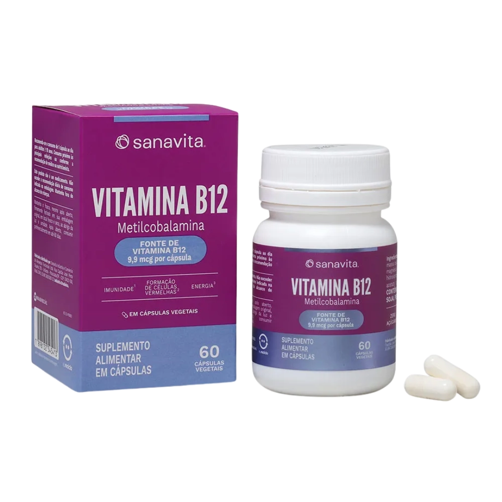 Vitamina B12 Metilcobalamina, 60 Cápsulas Vegetais - Sanavita