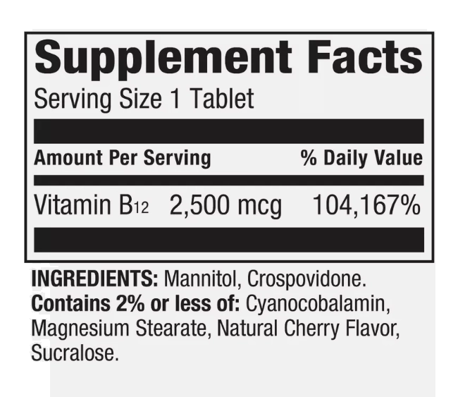 Vitamina B12, 2500mcg, 120 Comprimidos, Spring Valley