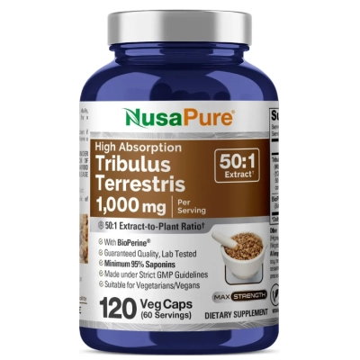 Tribulus Terrestris 1000mg, Extrato Concentrado, 120  Cápsulas, NusaPure