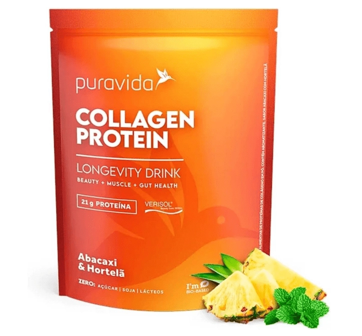 Colágeno  Protein, Verisol, 450g, Sabor Abacaxi e Hortelã, Puravida