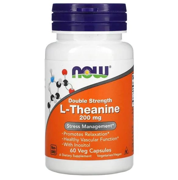 L-Theanine, Dosagem Dupla, 200mg, 60 Cápsulas, Now