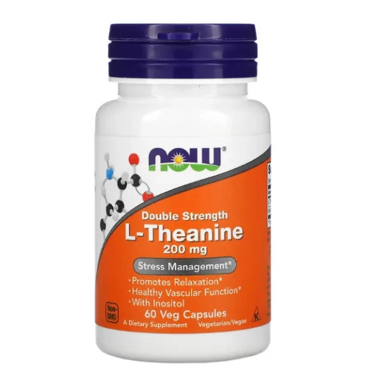 L-Theanine, Dosagem Dupla, 200mg, 60 Cápsulas, Now