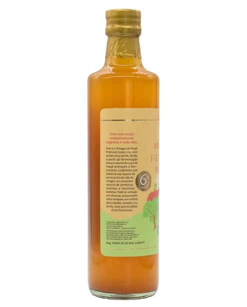 Vinagre de Maçã Orgânico Premium, Apple Cider Vinegar, 500ml, Souly